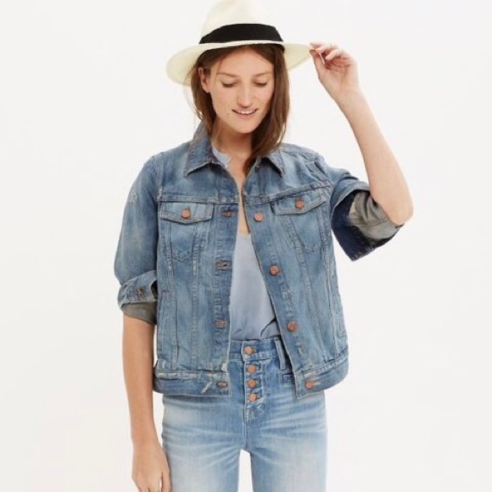 Madewell distressed denim jean jacket Ellery wash
